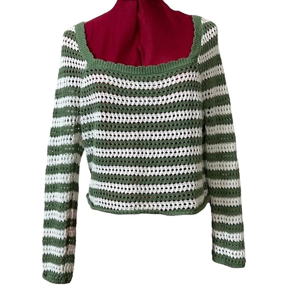 Blue Notes striped, long sleeve cropped, open  knit, top - Picture 1 of 4